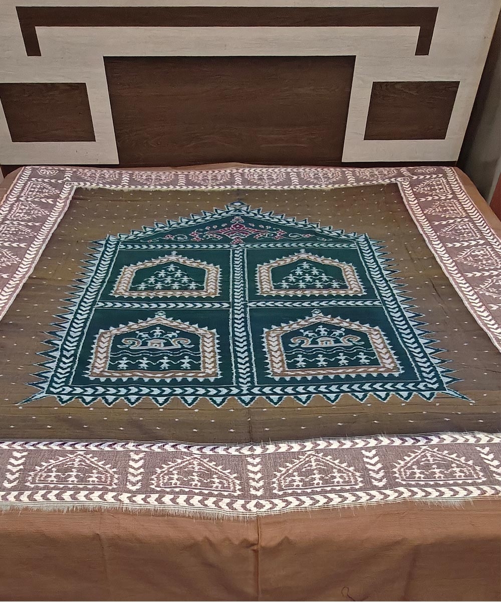 Brown Sambalpuri Handwoven Cotton Double Bed Sheet Image 1