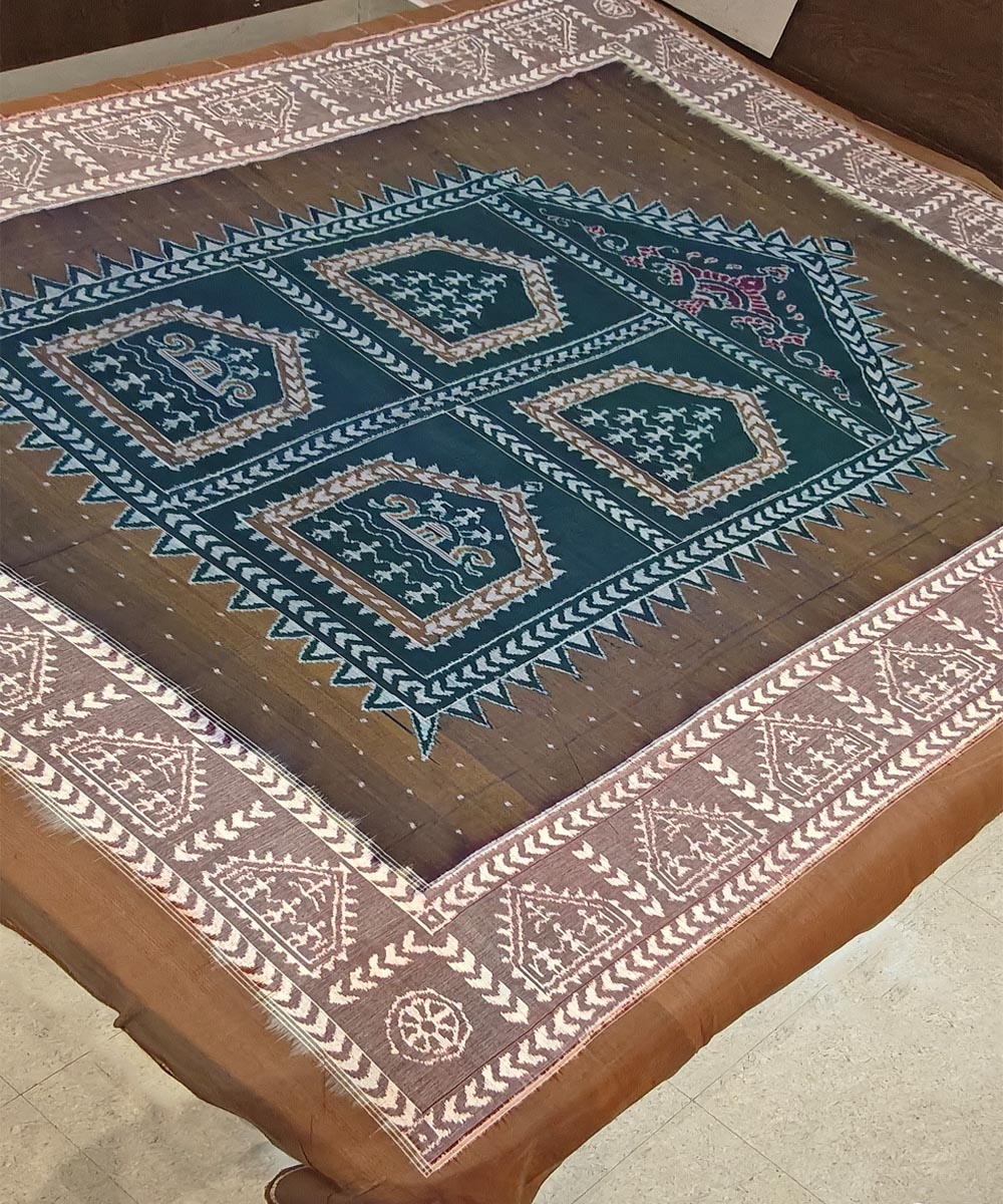 Brown Sambalpuri Handwoven Cotton Double Bed Sheet Image 2