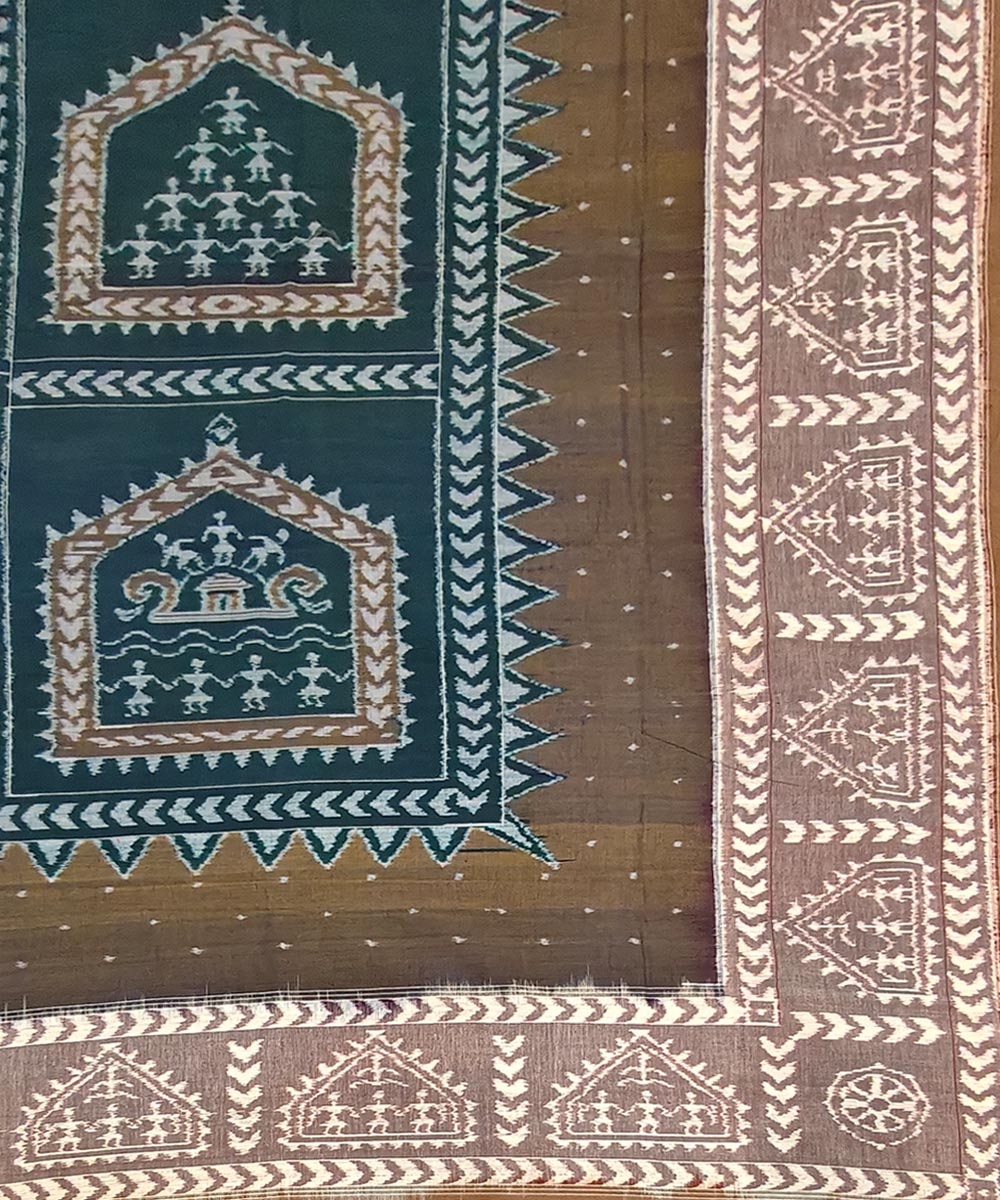 Brown Sambalpuri Handwoven Cotton Double Bed Sheet Image 3