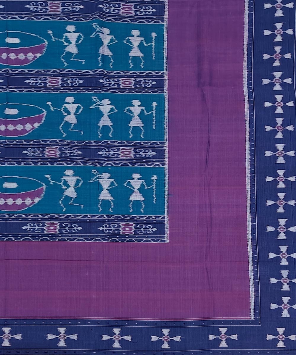 Green Blue Sambalpuri Handwoven Cotton Double Bed Sheet Image 3