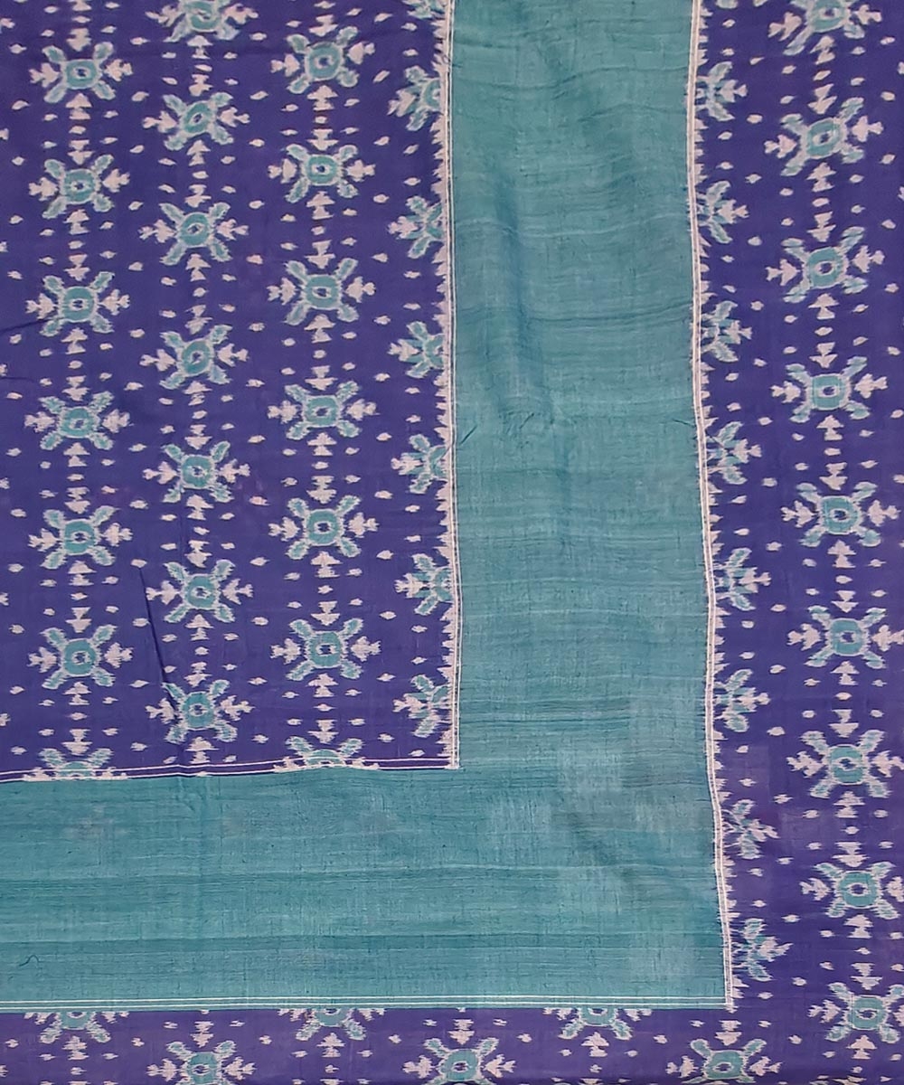 Blue Green Sambalpuri Handwoven Cotton Double Bed Sheet Image 3