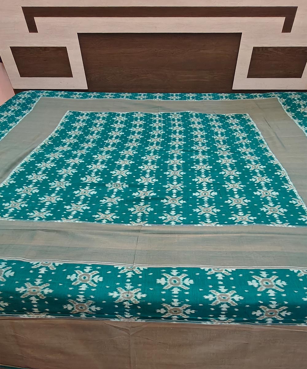 Green Brown Sambalpuri Handwoven Cotton Double Bed Sheet Image 1