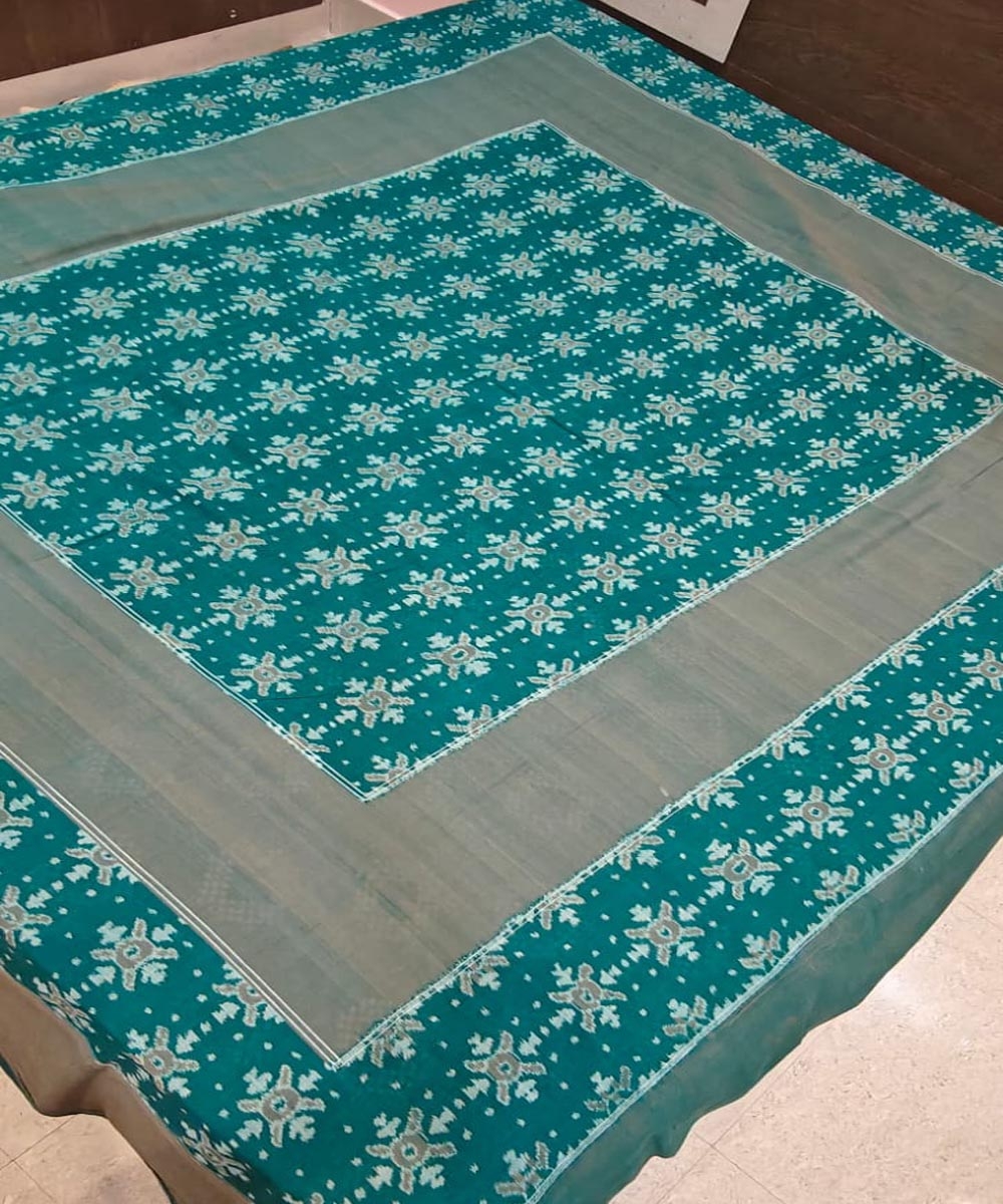 Green Brown Sambalpuri Handwoven Cotton Double Bed Sheet Image 2