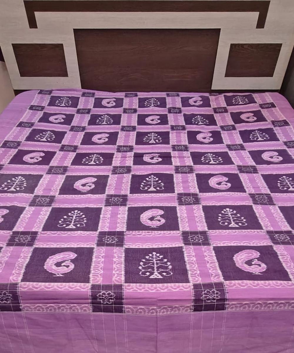 Purple Sambalpuri Handwoven Cotton Double Bed Sheet Image 1