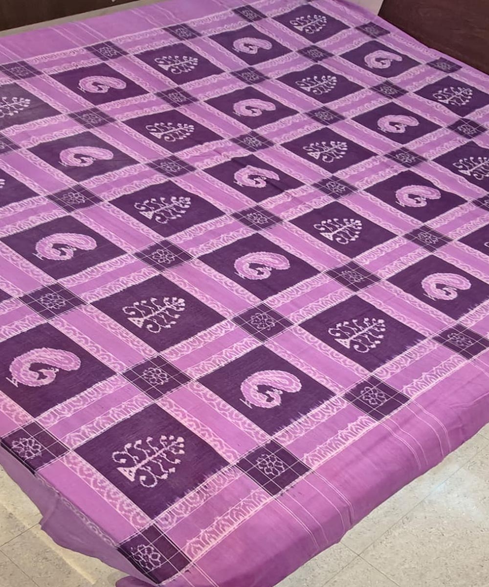 Purple Sambalpuri Handwoven Cotton Double Bed Sheet Image 2