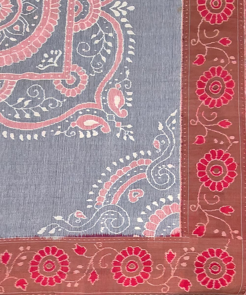 Gray Red Sambalpuri Handwoven Cotton Double Bed Sheet Image 3