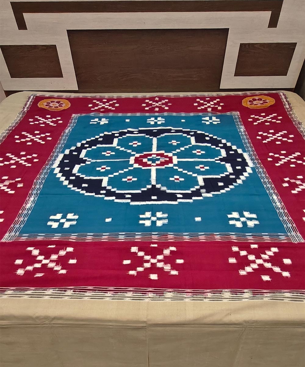 Blue Sambalpuri Handwoven Cotton Double Bed Sheet Image 1