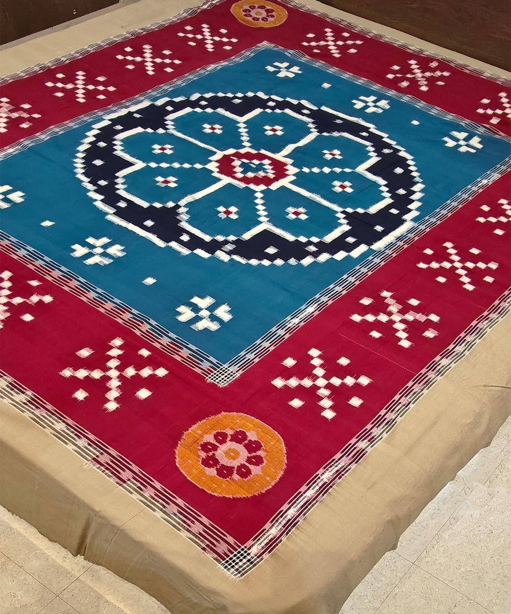 Blue Sambalpuri Handwoven Cotton Double Bed Sheet Image 2