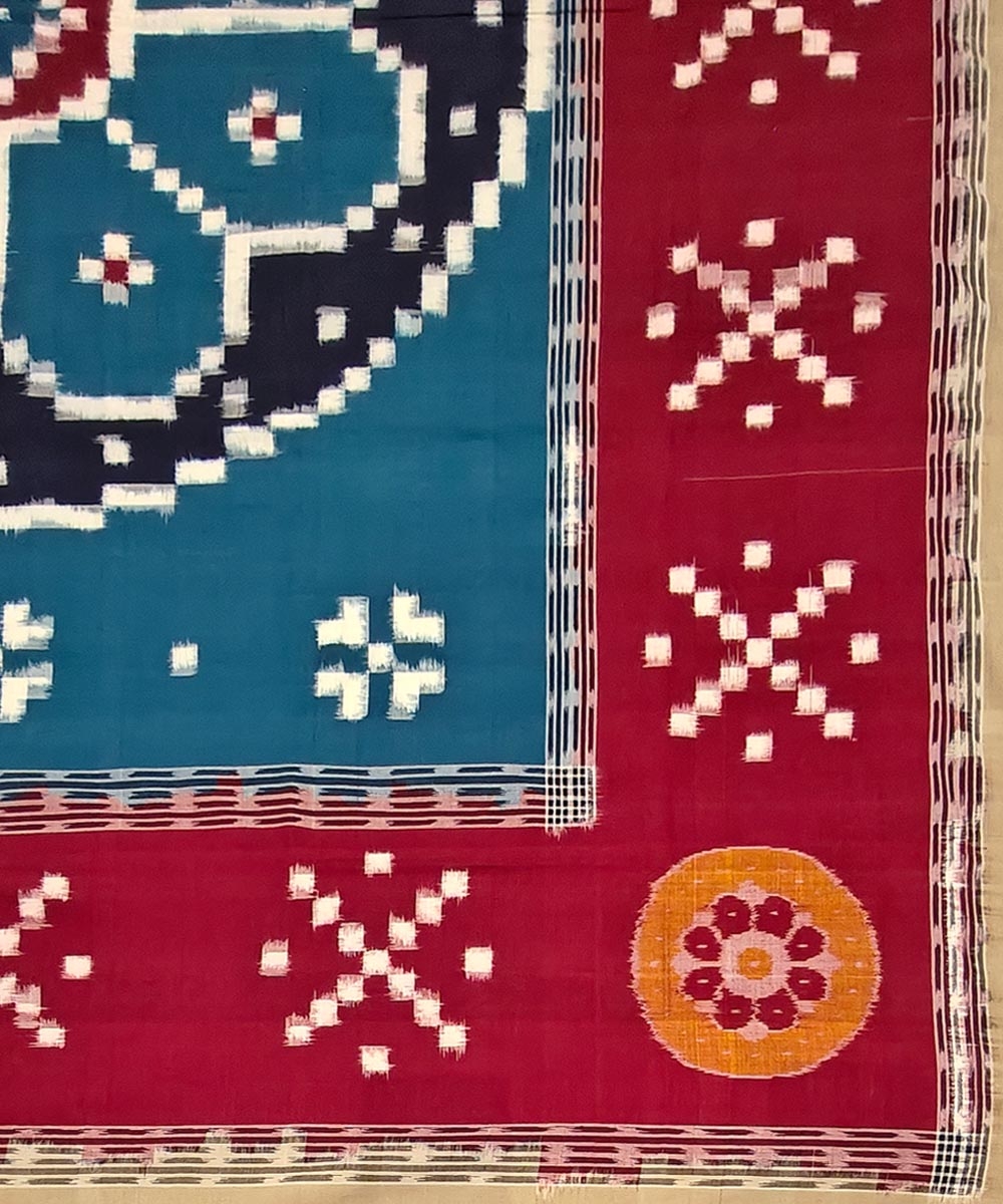 Blue Sambalpuri Handwoven Cotton Double Bed Sheet Image 3