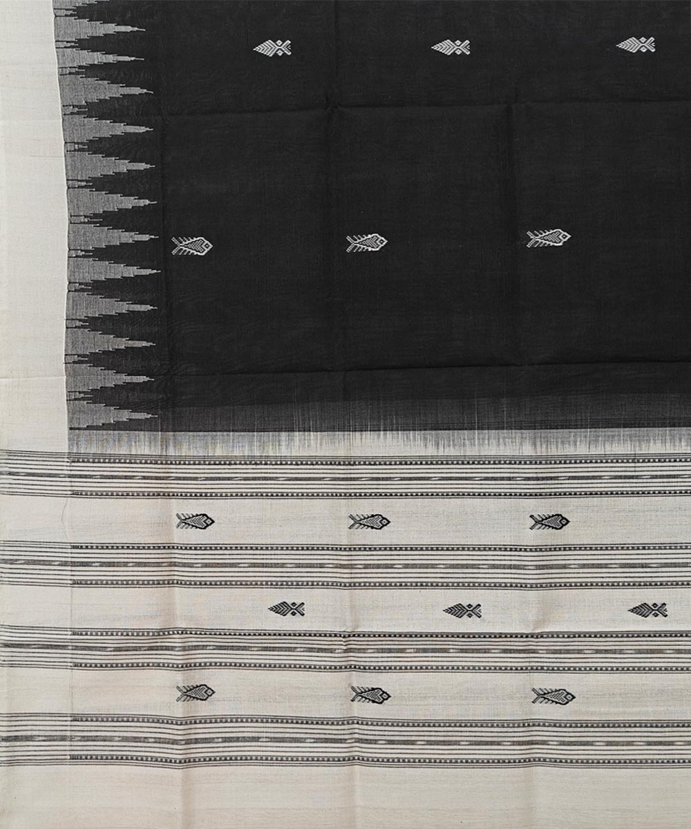 Black White Sambalpuri Handwoven Single Ikat Cotton Dupatta Image 3
