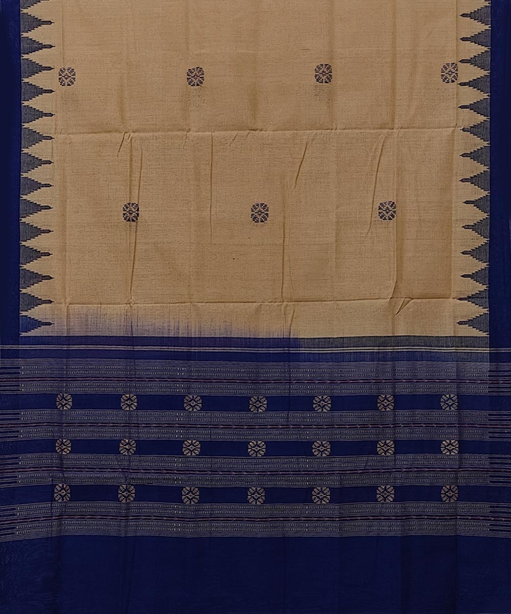 Beige Blue Sambalpuri Handwoven Single Ikat Cotton Dupatta Image 2