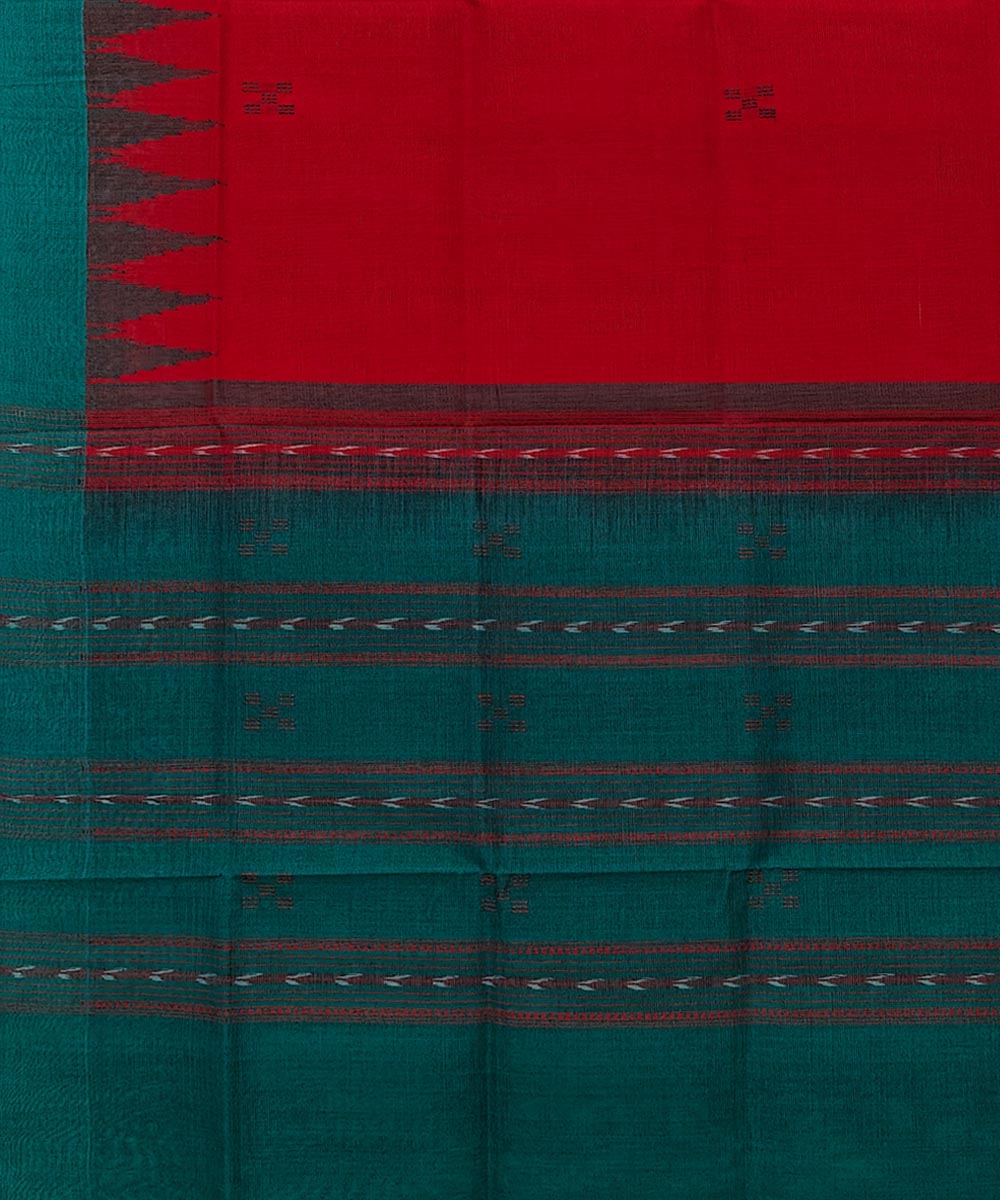 Red Green Sambalpuri Handwoven Single Ikat Cotton Dupatta Image 3