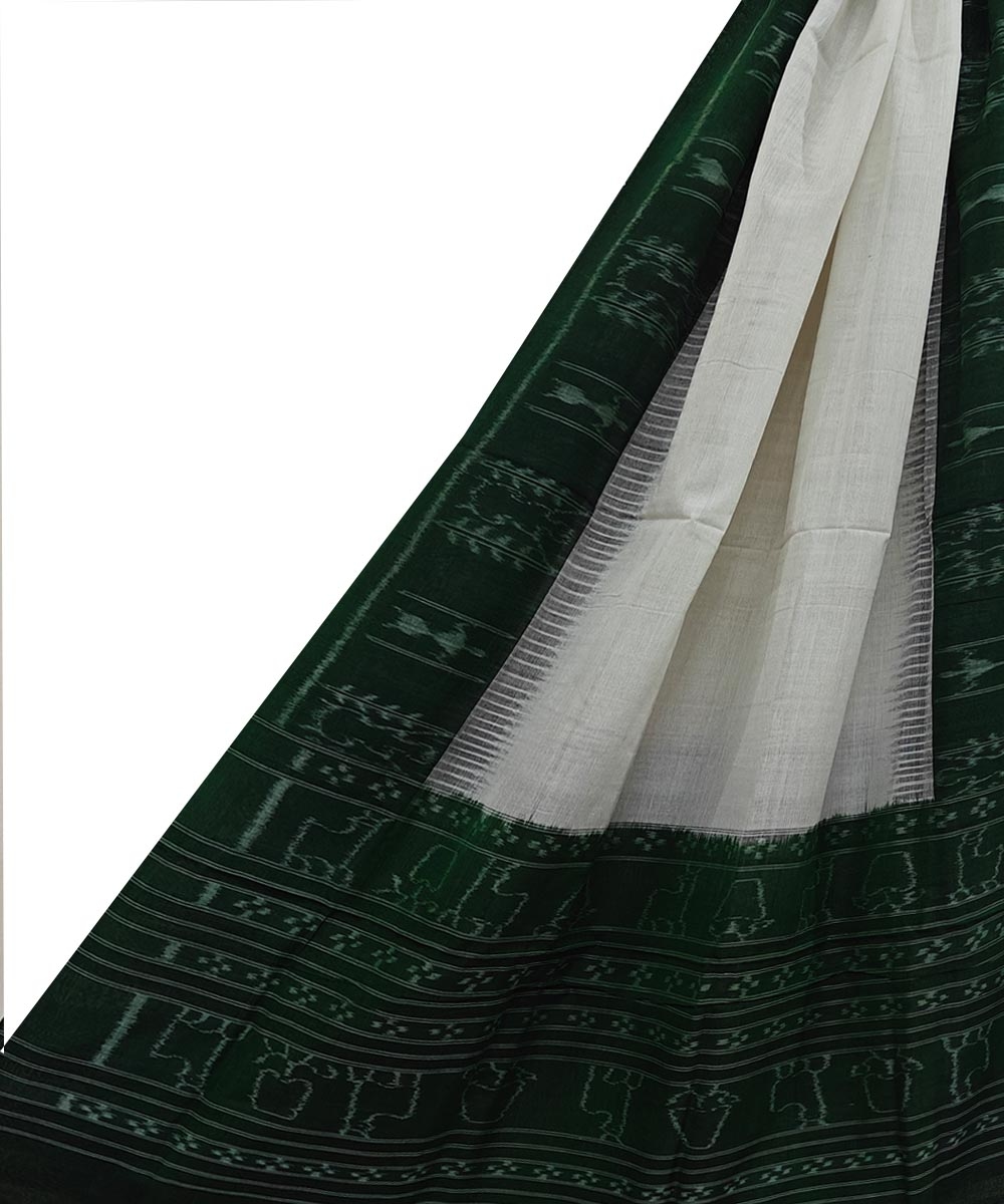 White Green Sambalpuri Handwoven Single Ikat Cotton Dupatta Image 1