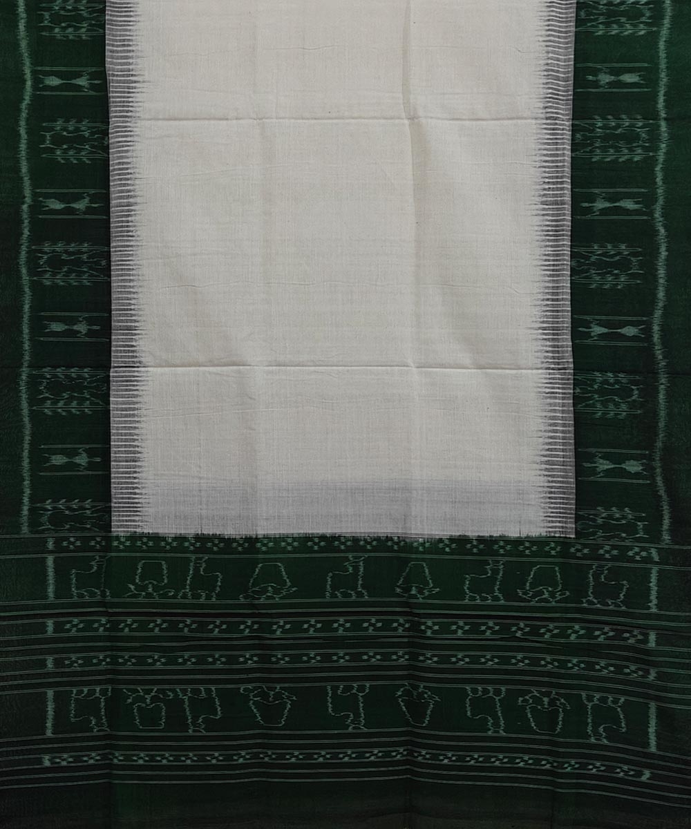 White Green Sambalpuri Handwoven Single Ikat Cotton Dupatta Image 2
