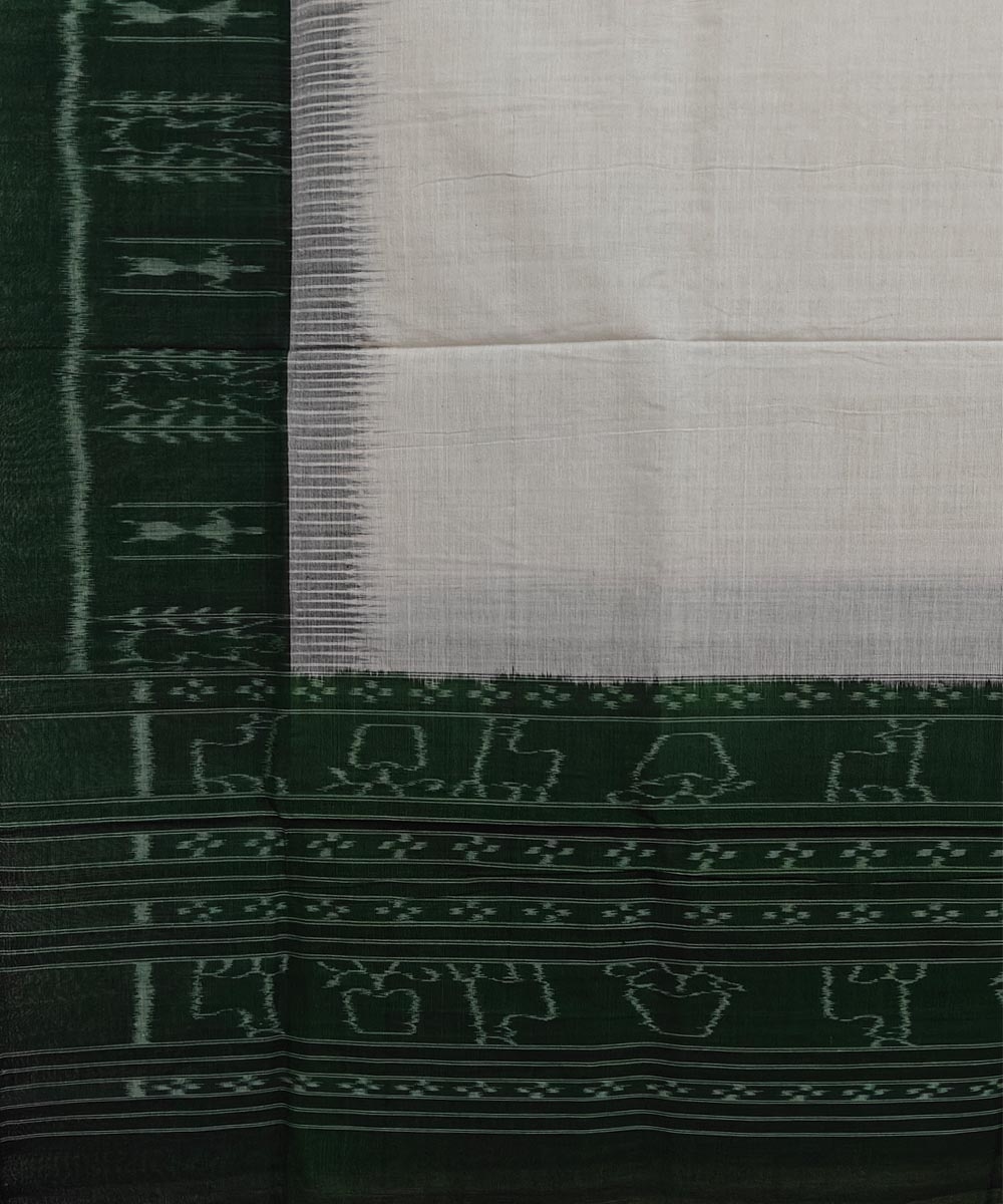 White Green Sambalpuri Handwoven Single Ikat Cotton Dupatta Image 3