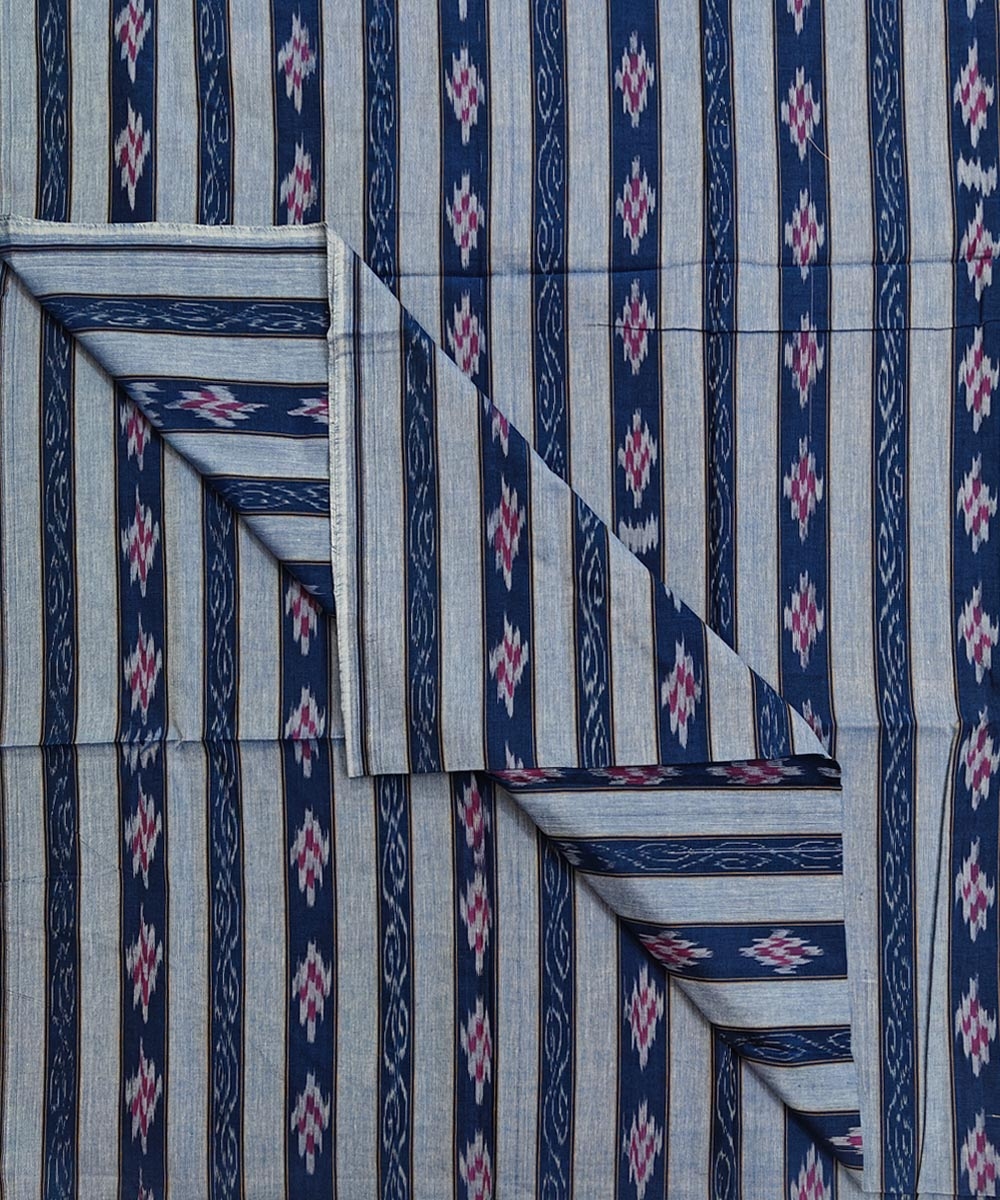 Blue Sambalpuri Handwoven Single Ikat Shirting Materials Image 3