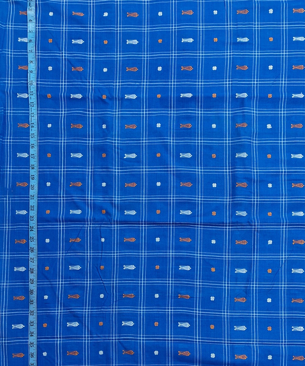 Blue Sambalpuri Handwoven Single Ikat Shirting Materials Image 4