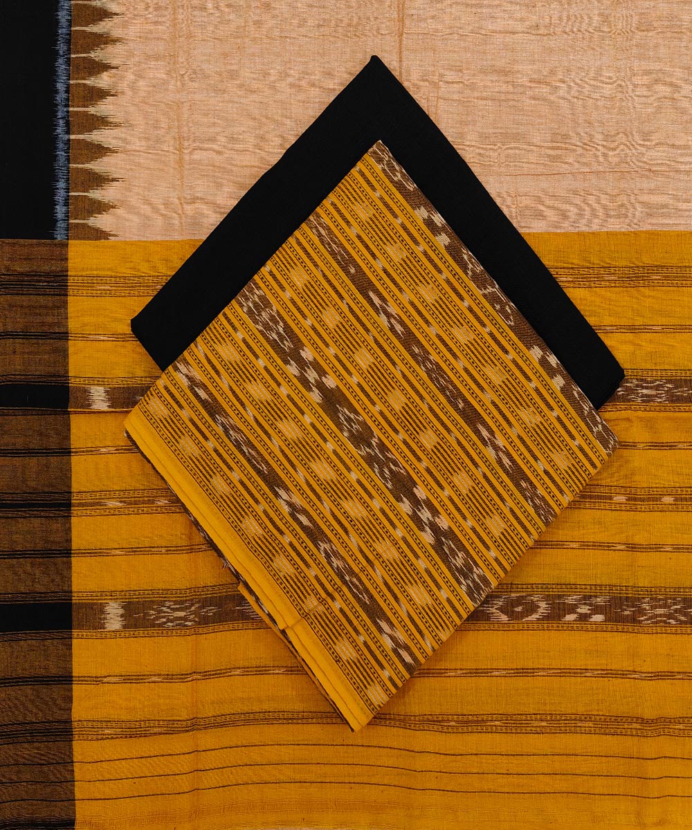 Yellow Black Nuapatna Handwoven Single Ikat Suit Set Image 1