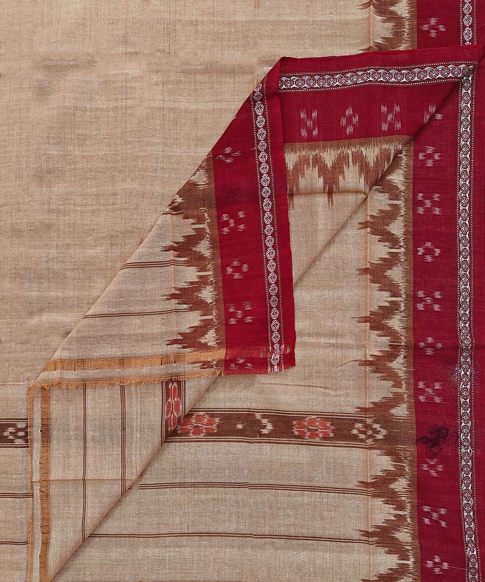 Beige Maroon Sambalpuri Handwoven Cotton Gamuchha Image 1