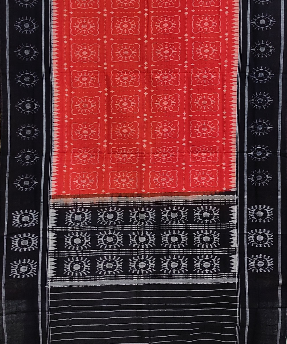 Rust Black Sambalpuri Handwoven Single Ikat Cotton Dupatta Image 2