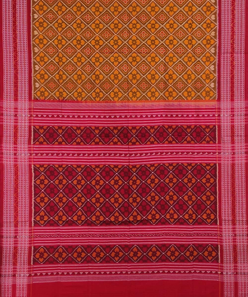 Brown Red Sambalpuri Handwoven Single Ikat Cotton Saree Image 3