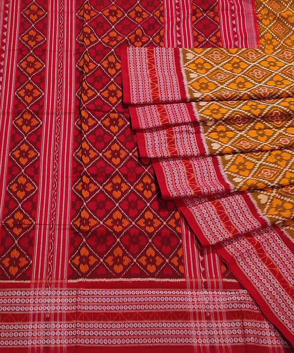 Brown Red Sambalpuri Handwoven Single Ikat Cotton Saree Image 1