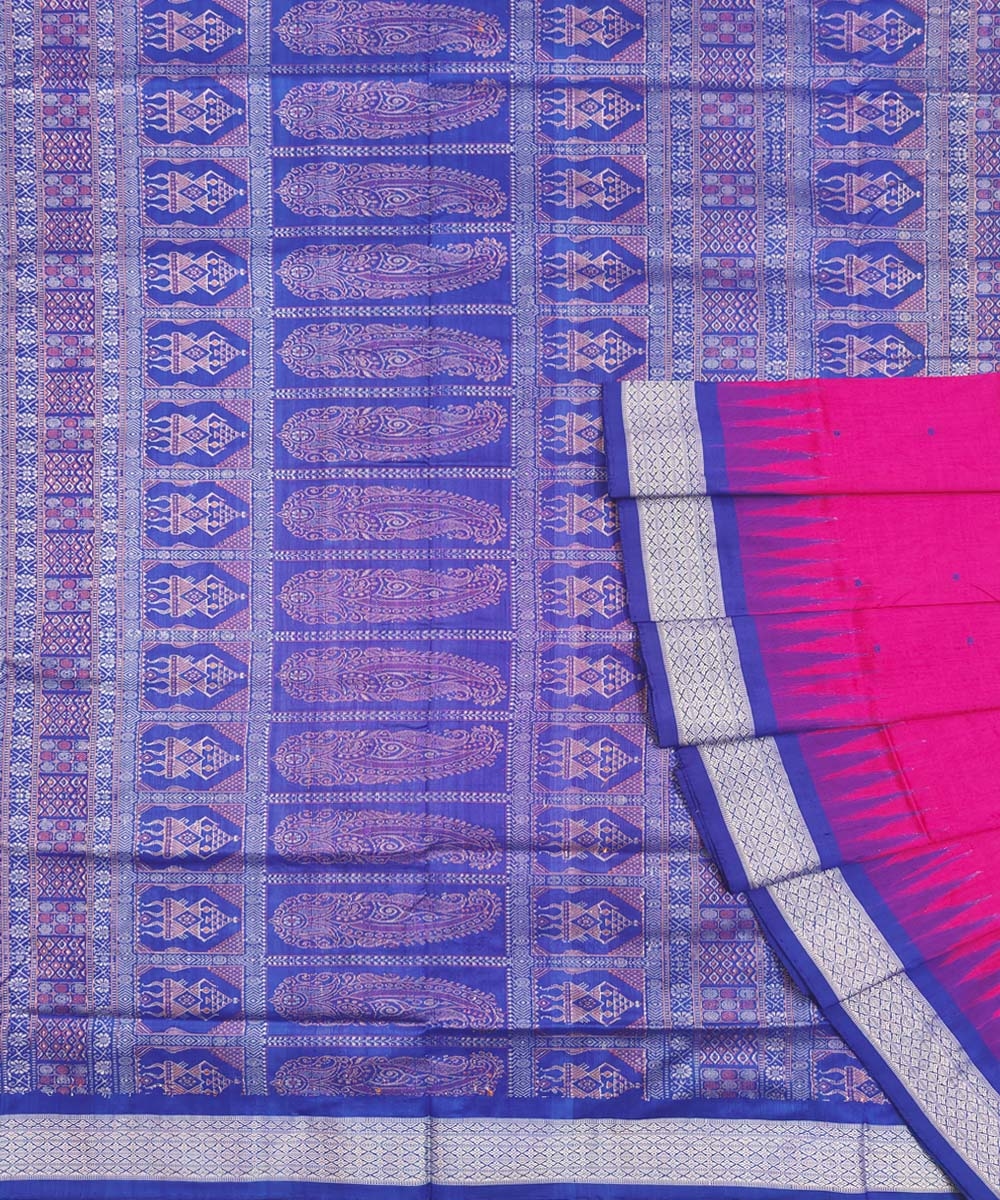 Pink Blue Handwoven Bomkei Silk Saree SFSSAR0403