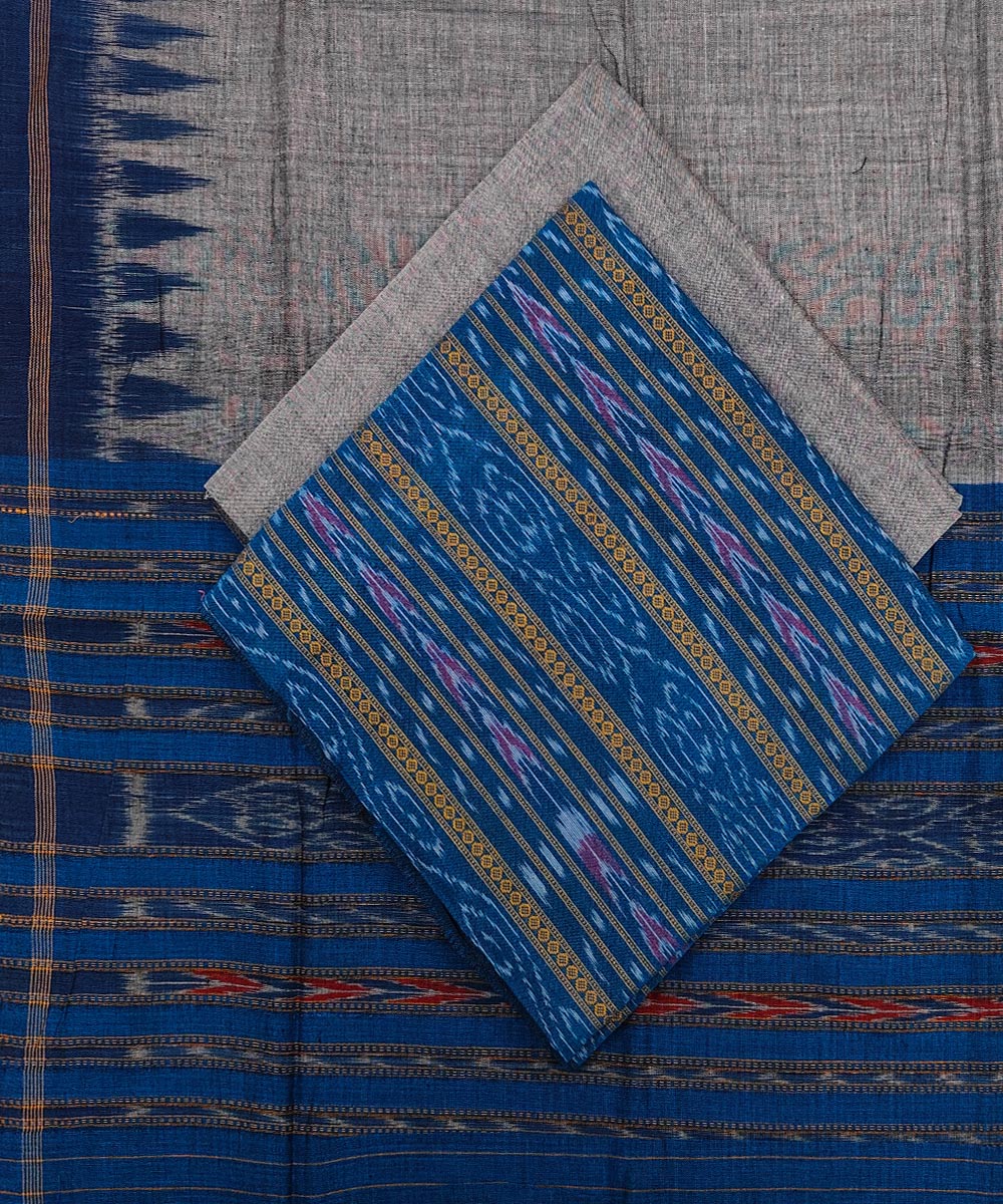 Blue Gray Nuapatna Handwoven Single Ikat Suit Set Image 1