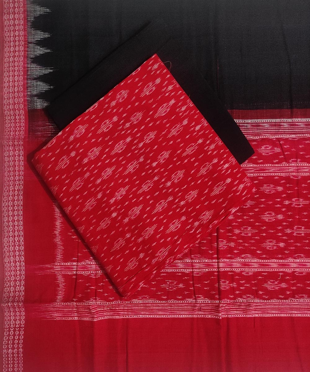 Red Black Sambalpuri Handwoven Single Ikat Suit Set Image 1
