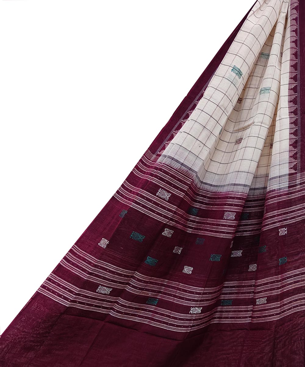 Offwhite Maroon Sambalpuri Handwoven Single Ikat Cotton Dupatta SFCDUP0460