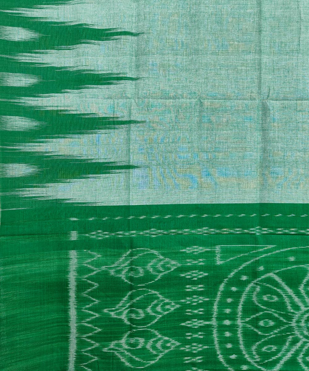 Green Black Nuapatna Handwoven Single Ikat Cotton Saree Image 4