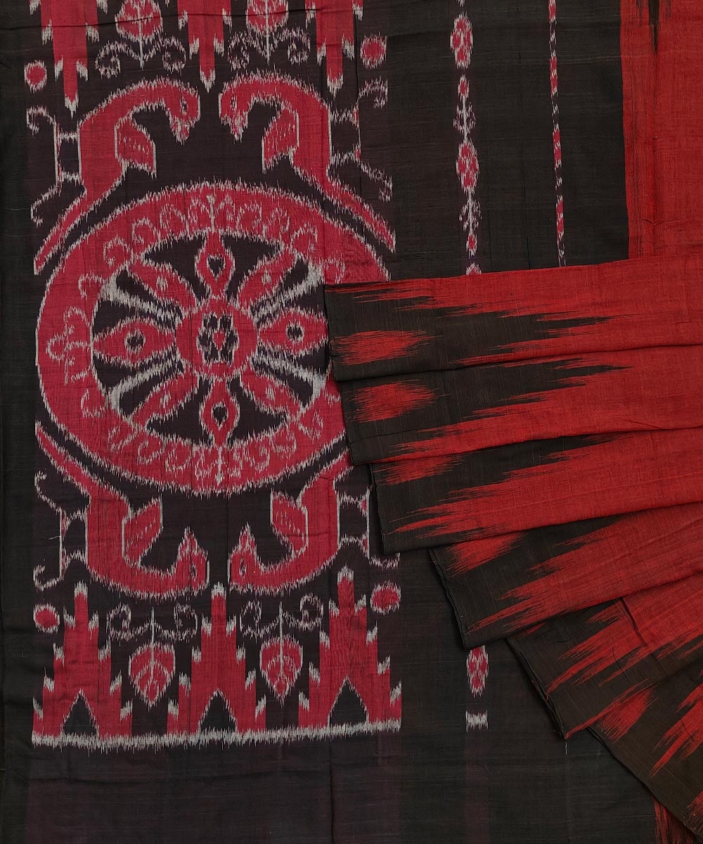Maroon Black Nuapatna Handwoven Single Ikat Cotton Saree SFCSAR0490