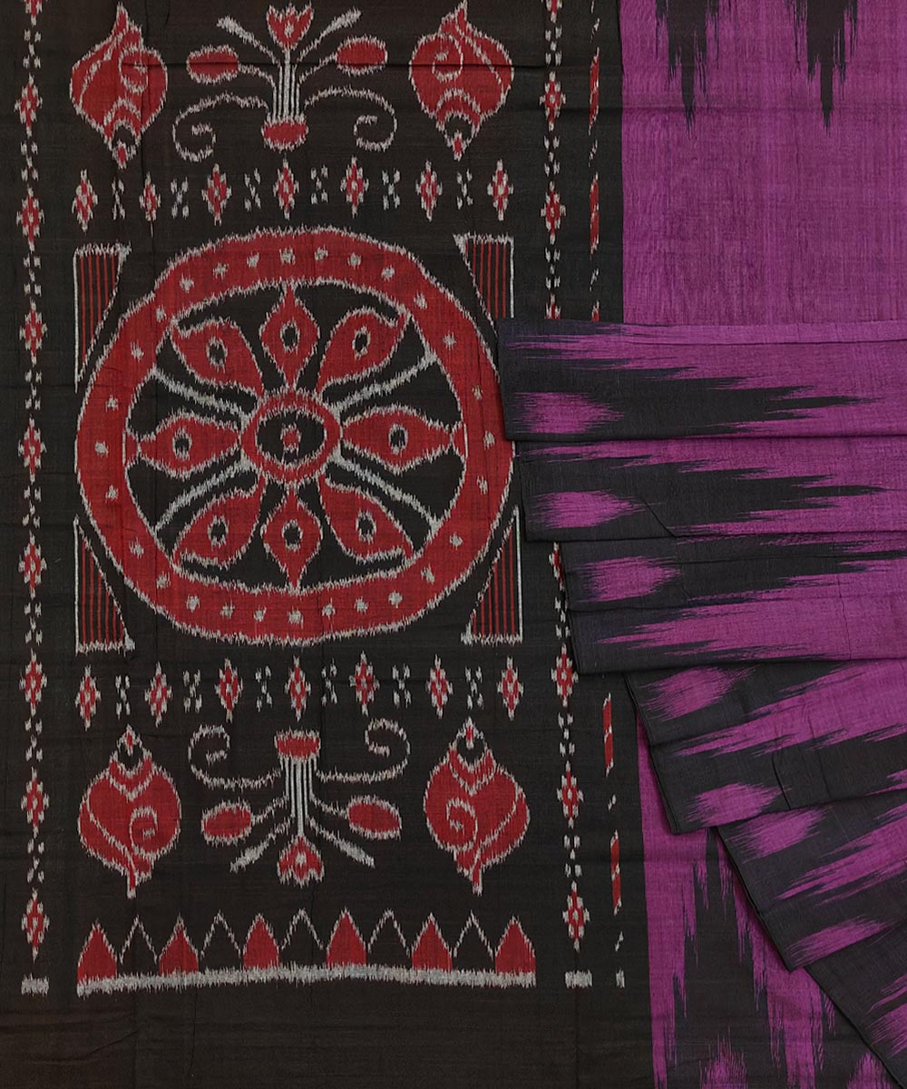 Purple Black Nuapatna Handwoven Single Ikat Cotton Saree Image 1