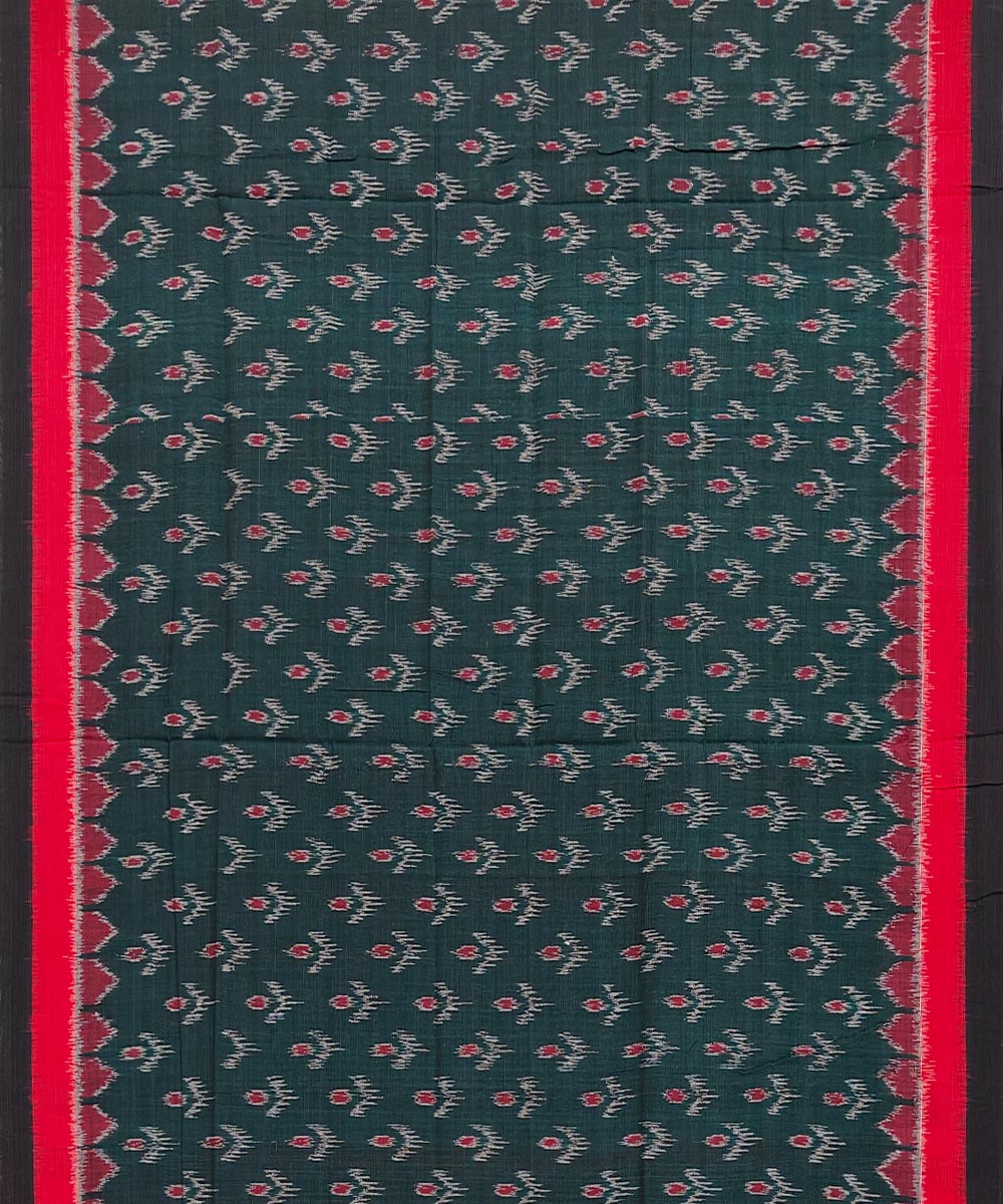 Green Red Nuapatna Handwoven Single Ikat Cotton Saree Image 3