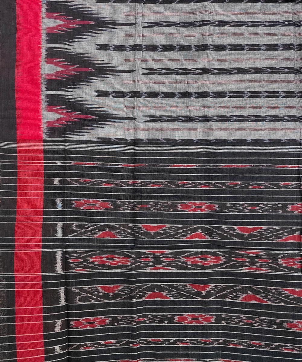Gray Red Nuapatna Handwoven Single Ikat Cotton Saree Image 4