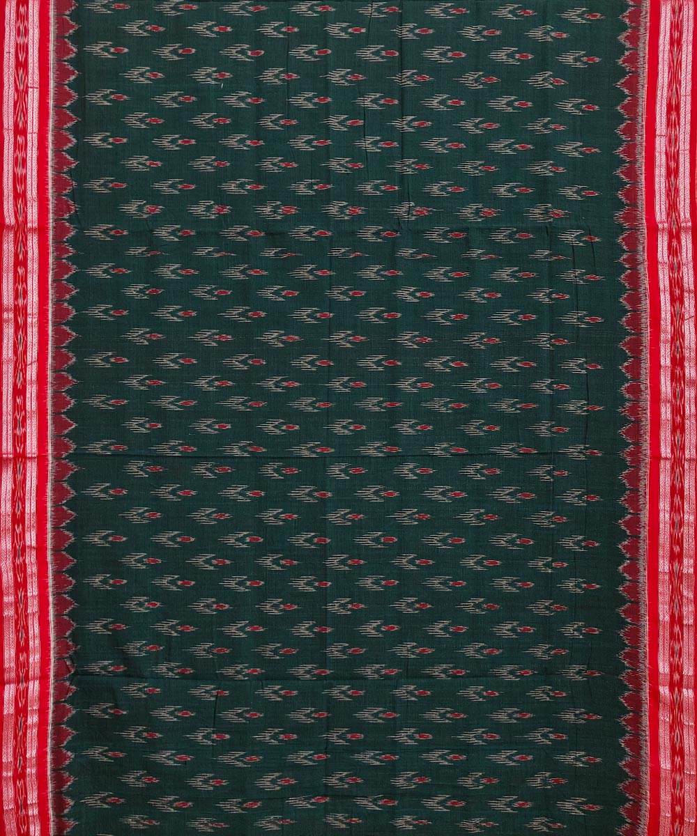 Green Red Nuapatna Handwoven Single Ikat Cotton Saree Image 3