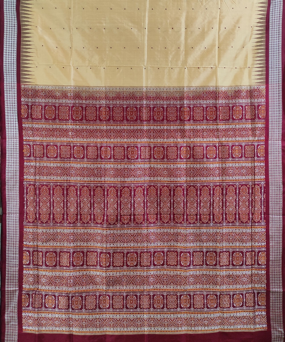 Cream Maroon Handwoven Bomkei Silk Saree Image 3