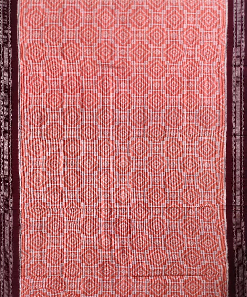 Orange Maroon Sambalpuri Handwoven Single Ikat Cotton Saree Image 2