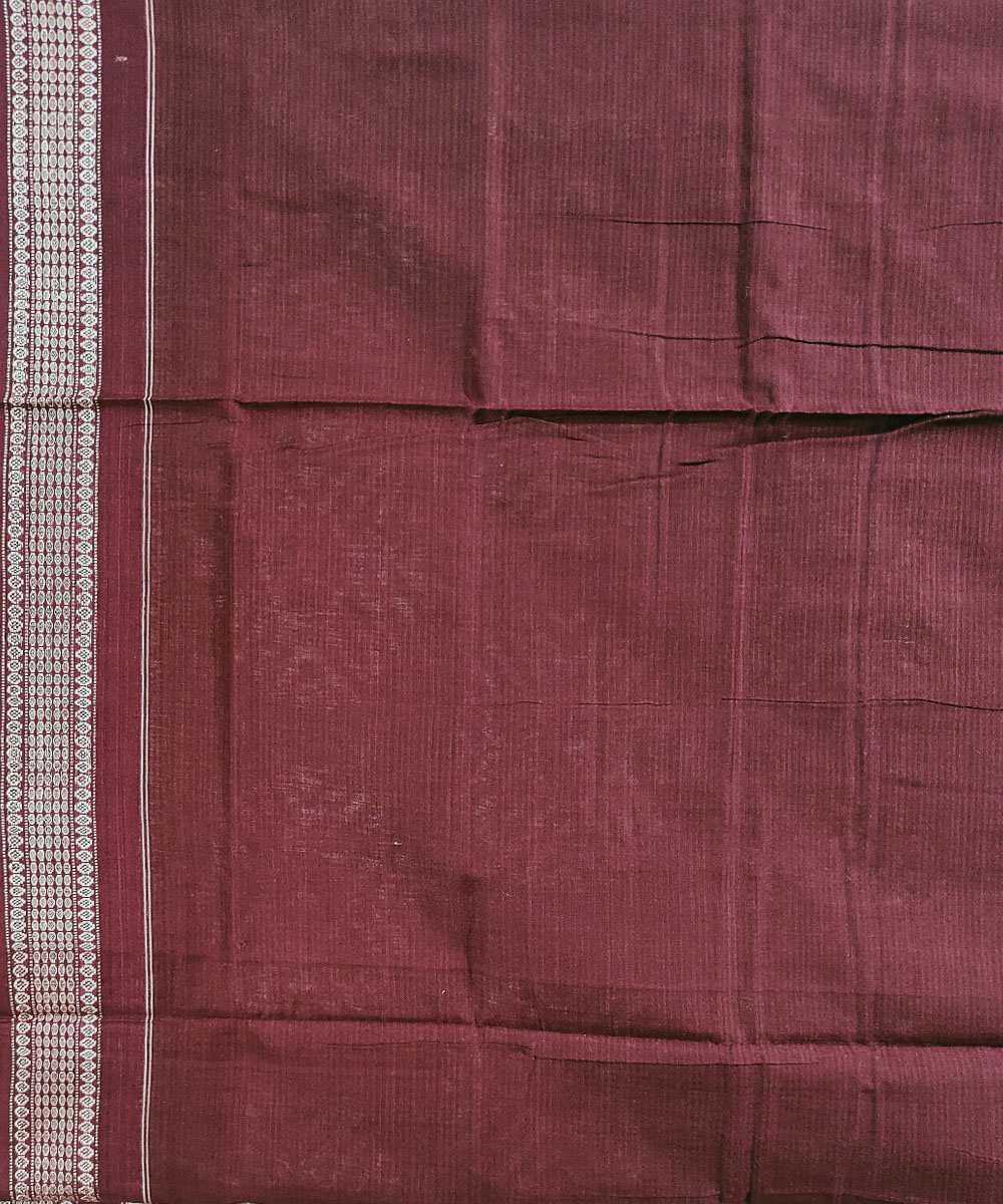 Olivegreen Maroon Sambalpuri Handwoven Single Ikat Cotton Saree Image 4