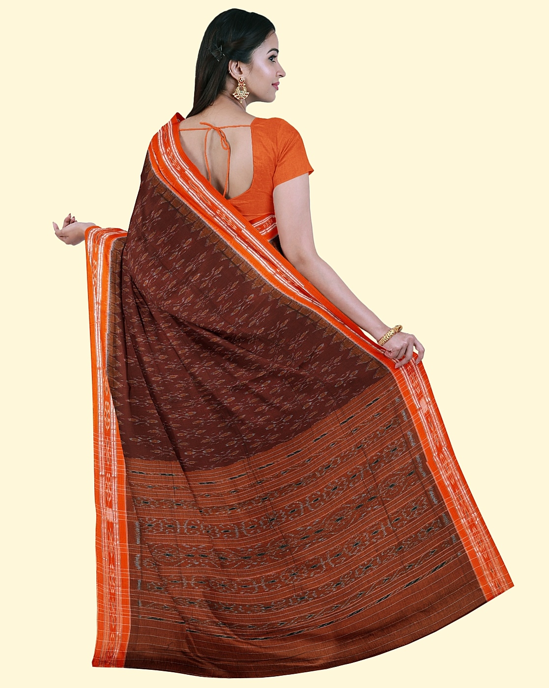 Maroon Yellow Sambalpuri Handwoven Single Ikat Cotton Saree Image 4