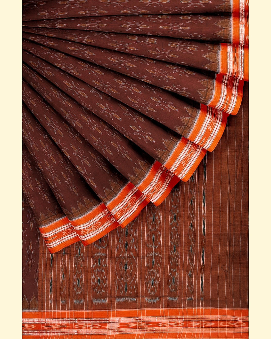 Maroon Yellow Sambalpuri Handwoven Single Ikat Cotton Saree Image 2