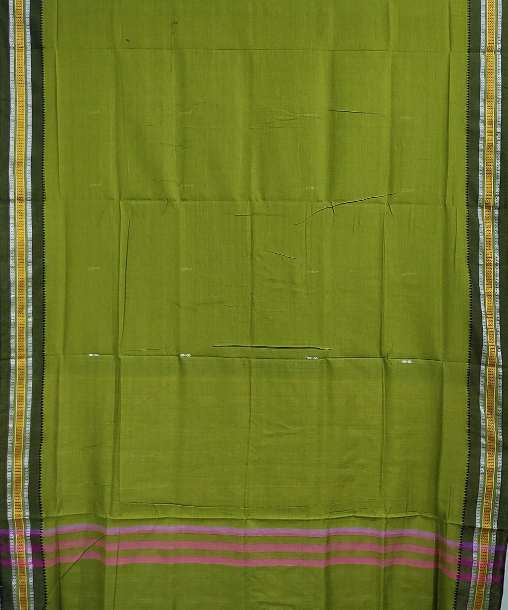 Olive Green Nuapatna Handwoven Cotton Saree Image 3