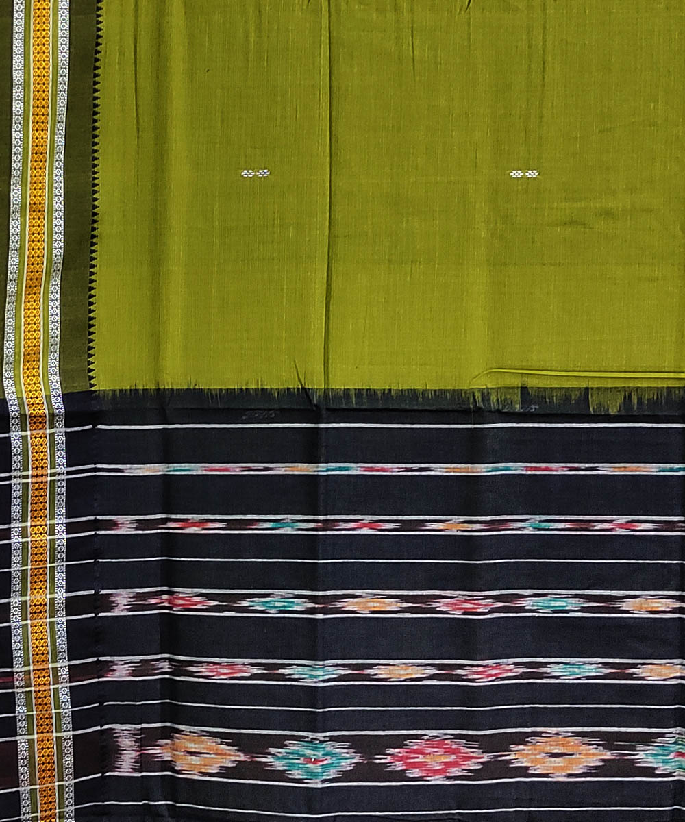 Olive Green Nuapatna Handwoven Cotton Saree Image 4