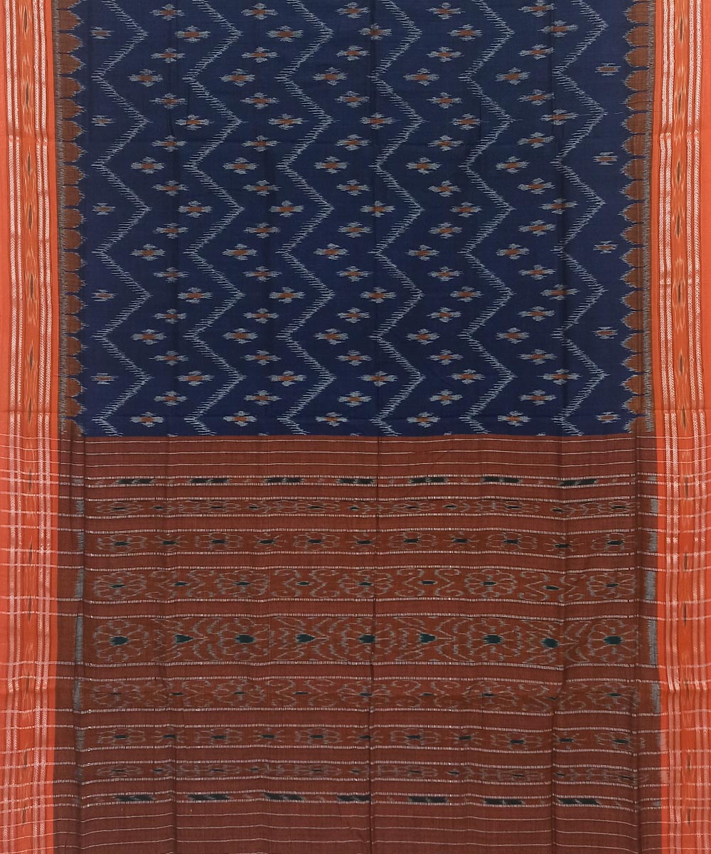 Blue Orange Nuapatna Handwoven Cotton Saree Image 2