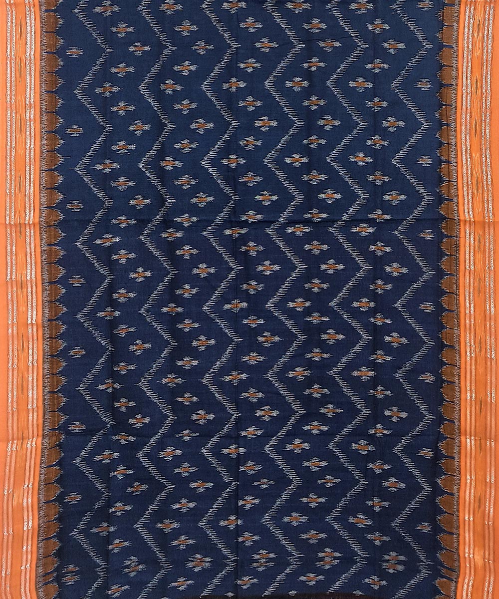 Blue Orange Nuapatna Handwoven Cotton Saree Image 3