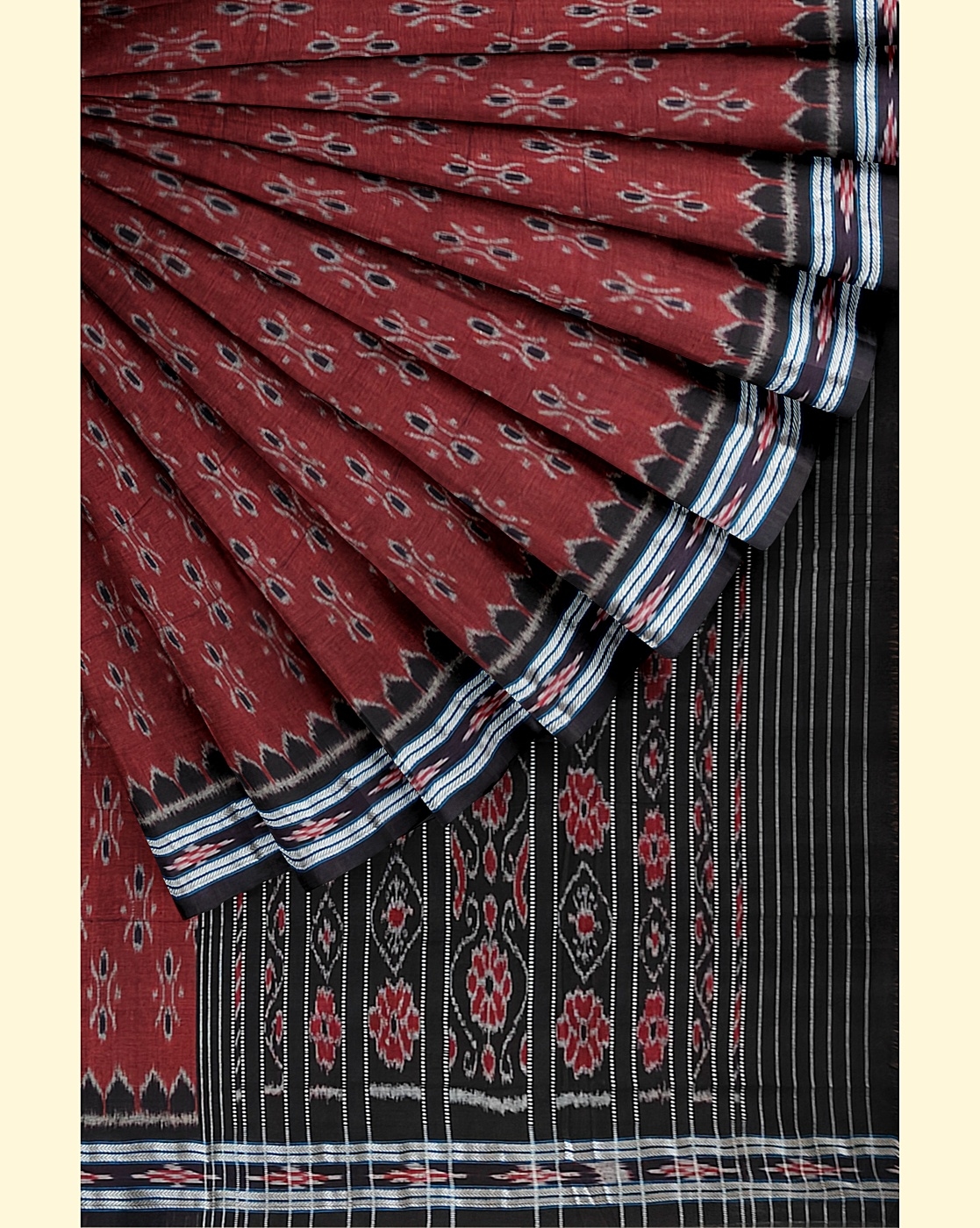 Maroon Black Sambalpuri Handwoven Single Ikat Cotton Saree Image 2