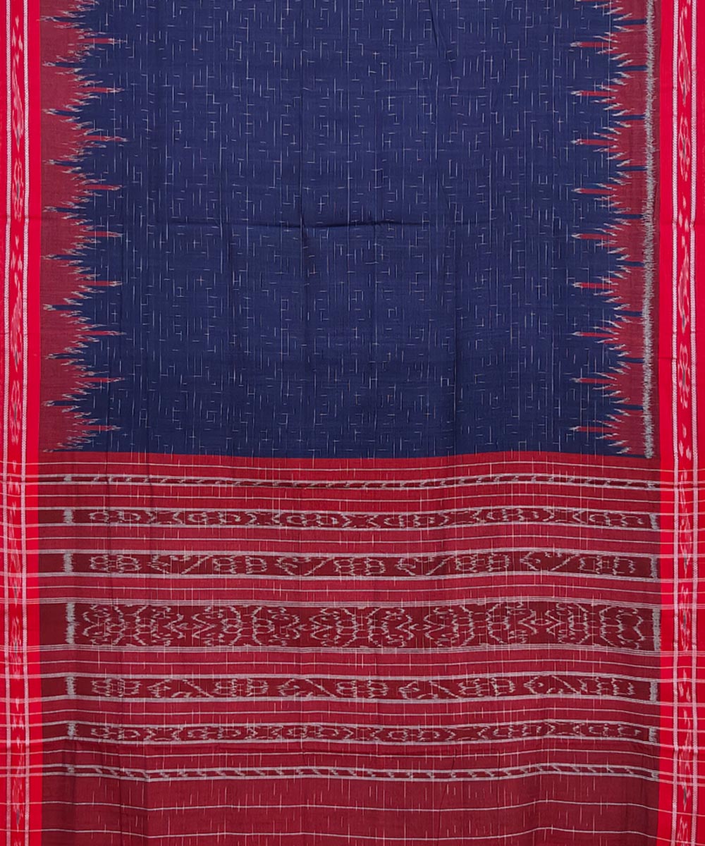 Blue Red Nuapatna Handwoven Single Ikat Cotton Saree Image 2