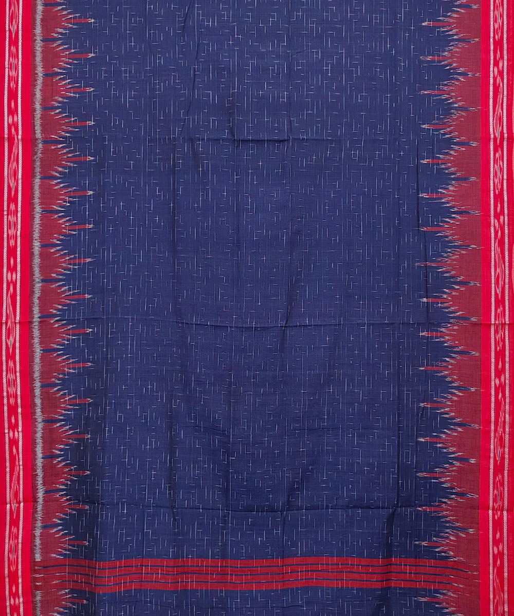 Blue Red Nuapatna Handwoven Single Ikat Cotton Saree Image 3