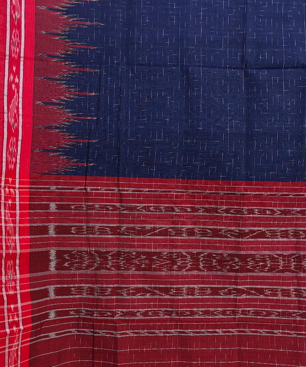Blue Red Nuapatna Handwoven Single Ikat Cotton Saree Image 4