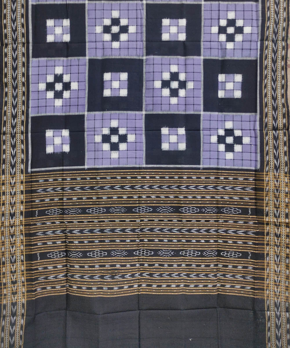 Gray Black Sambalpuri Handwoven Double Ikat Cotton Dupatta Image 2
